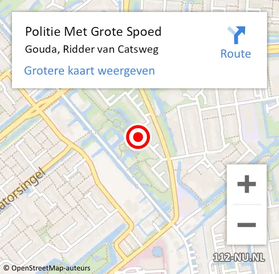 Locatie op kaart van de 112 melding: Politie Met Grote Spoed Naar Gouda, Ridder van Catsweg op 26 oktober 2022 14:22