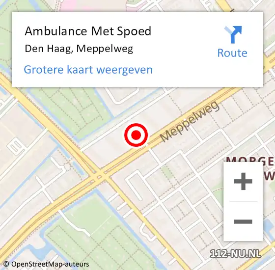 Locatie op kaart van de 112 melding: Ambulance Met Spoed Naar Den Haag, Meppelweg op 26 oktober 2022 14:28