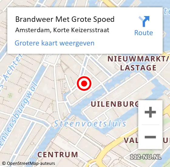 Locatie op kaart van de 112 melding: Brandweer Met Grote Spoed Naar Amsterdam, Korte Keizersstraat op 26 oktober 2022 14:31