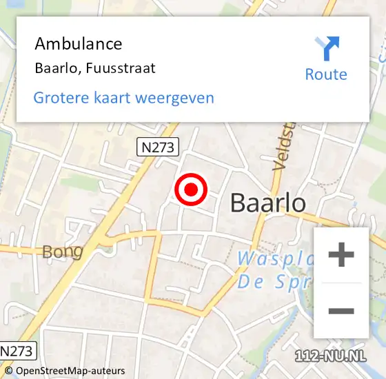 Locatie op kaart van de 112 melding: Ambulance Baarlo, Fuusstraat op 2 augustus 2014 20:56