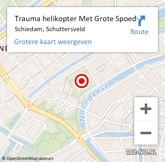 Locatie op kaart van de 112 melding: Trauma helikopter Met Grote Spoed Naar Schiedam, Schuttersveld op 26 oktober 2022 14:41