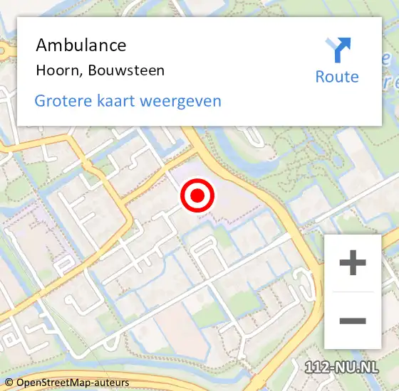 Locatie op kaart van de 112 melding: Ambulance Hoorn, Bouwsteen op 26 oktober 2022 14:49