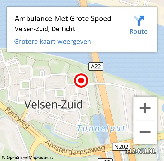 Locatie op kaart van de 112 melding: Ambulance Met Grote Spoed Naar Velsen-Zuid, De Ticht op 26 oktober 2022 14:51