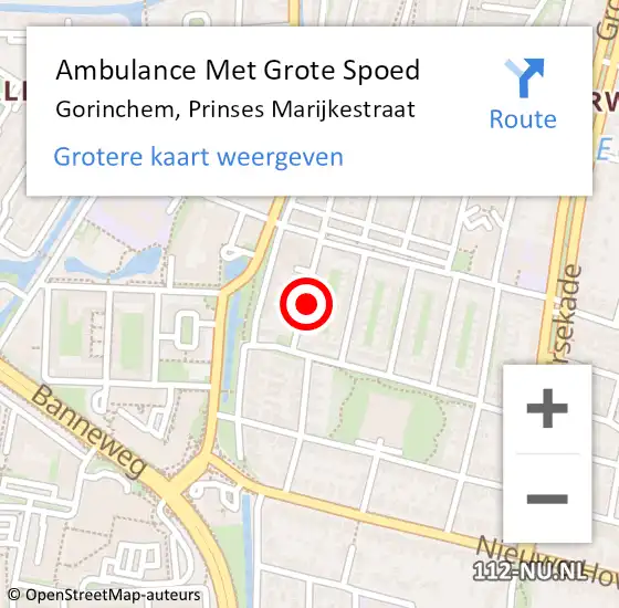 Locatie op kaart van de 112 melding: Ambulance Met Grote Spoed Naar Gorinchem, Prinses Marijkestraat op 26 oktober 2022 14:54