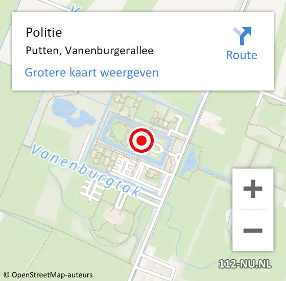 Locatie op kaart van de 112 melding: Politie Putten, Vanenburgerallee op 26 oktober 2022 15:12