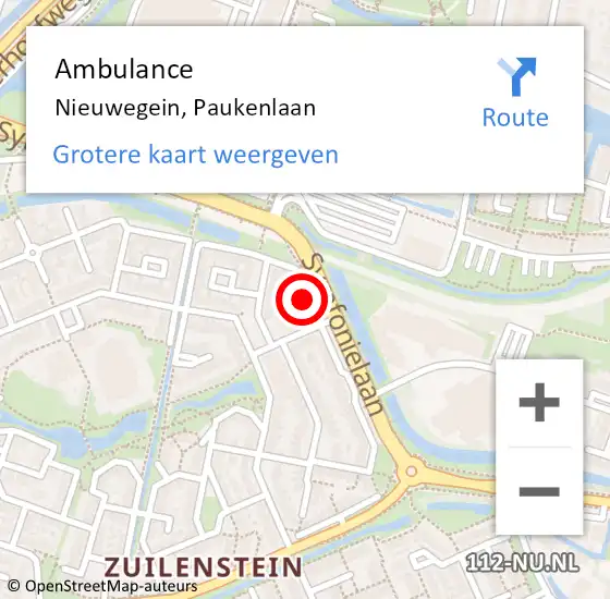 Locatie op kaart van de 112 melding: Ambulance Nieuwegein, Paukenlaan op 2 augustus 2014 21:04