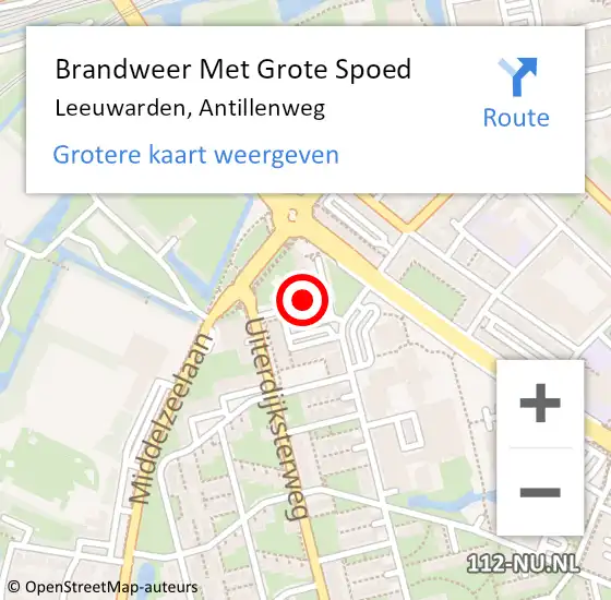 Locatie op kaart van de 112 melding: Brandweer Met Grote Spoed Naar Leeuwarden, Antillenweg op 26 oktober 2022 15:48