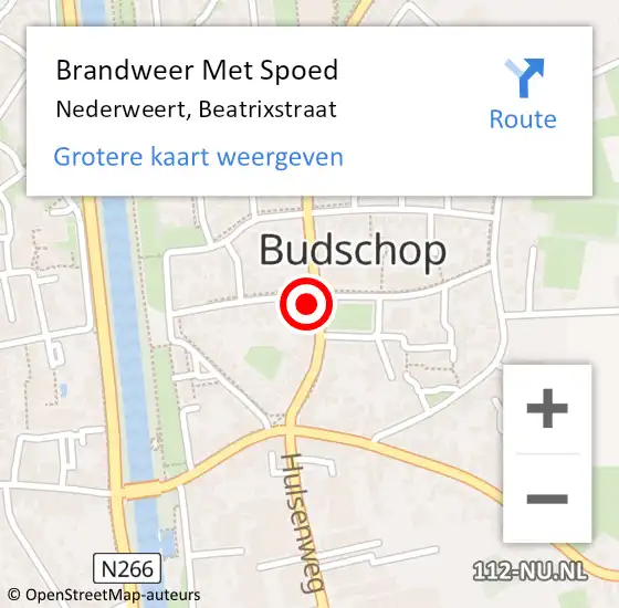 Locatie op kaart van de 112 melding: Brandweer Met Spoed Naar Nederweert, Beatrixstraat op 26 oktober 2022 15:48