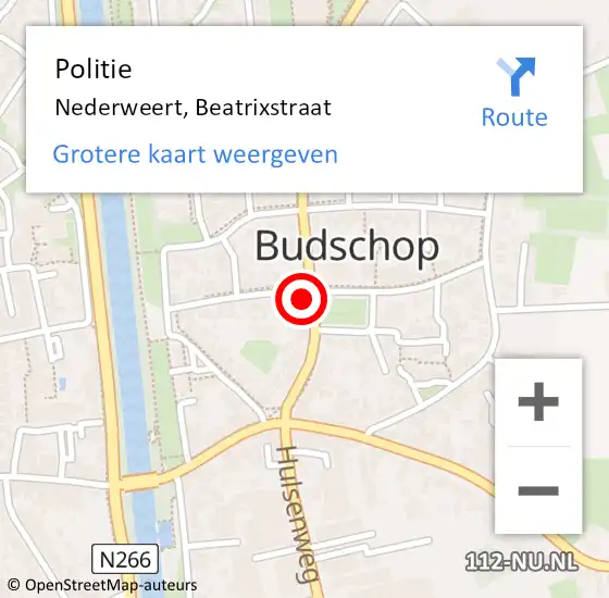 Locatie op kaart van de 112 melding: Politie Nederweert, Beatrixstraat op 26 oktober 2022 15:49