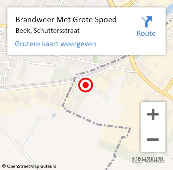 Locatie op kaart van de 112 melding: Brandweer Met Grote Spoed Naar Beek, Schuttersstraat op 26 oktober 2022 16:02