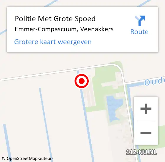 Locatie op kaart van de 112 melding: Politie Met Grote Spoed Naar Emmer-Compascuum, Veenakkers op 26 oktober 2022 16:04