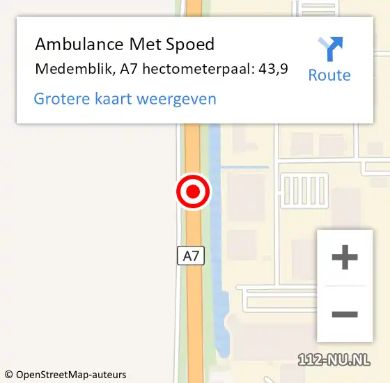 Locatie op kaart van de 112 melding: Ambulance Met Spoed Naar Medemblik, A7 hectometerpaal: 43,9 op 26 oktober 2022 16:31