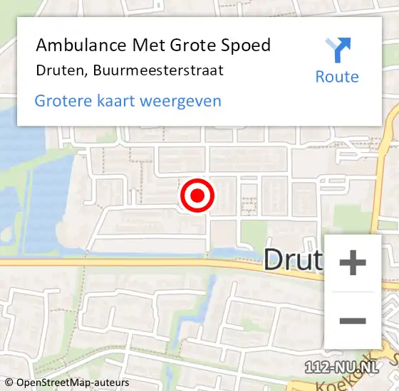 Locatie op kaart van de 112 melding: Ambulance Met Grote Spoed Naar Druten, Buurmeesterstraat op 26 oktober 2022 16:37
