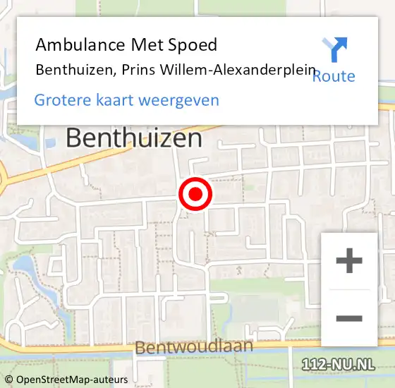 Locatie op kaart van de 112 melding: Ambulance Met Spoed Naar Benthuizen, Prins Willem-Alexanderplein op 26 oktober 2022 16:56