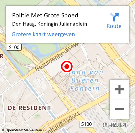 Locatie op kaart van de 112 melding: Politie Met Grote Spoed Naar Den Haag, Koningin Julianaplein op 26 oktober 2022 17:13