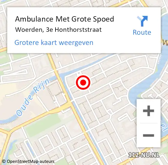 Locatie op kaart van de 112 melding: Ambulance Met Grote Spoed Naar Woerden, 3e Honthorststraat op 2 augustus 2014 21:28