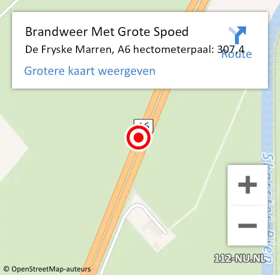 Locatie op kaart van de 112 melding: Brandweer Met Grote Spoed Naar De Fryske Marren, A6 hectometerpaal: 307,4 op 26 oktober 2022 18:36