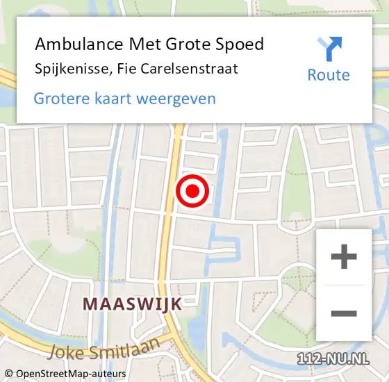 Locatie op kaart van de 112 melding: Ambulance Met Grote Spoed Naar Spijkenisse, Fie Carelsenstraat op 26 oktober 2022 18:55