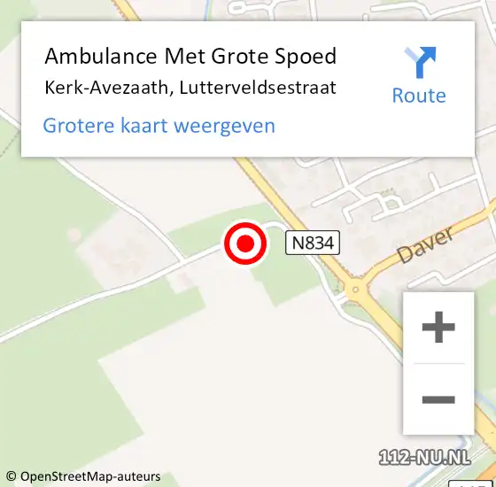 Locatie op kaart van de 112 melding: Ambulance Met Grote Spoed Naar Kerk-Avezaath, Lutterveldsestraat op 26 oktober 2022 19:12
