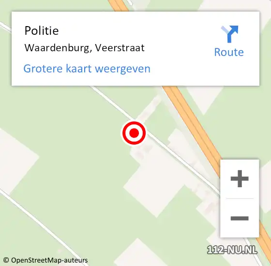 Locatie op kaart van de 112 melding: Politie Waardenburg, Veerstraat op 26 oktober 2022 19:19