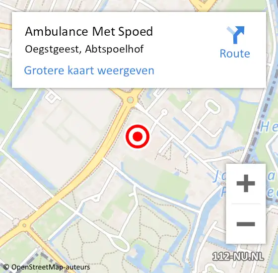 Locatie op kaart van de 112 melding: Ambulance Met Spoed Naar Oegstgeest, Abtspoelhof op 26 oktober 2022 19:20