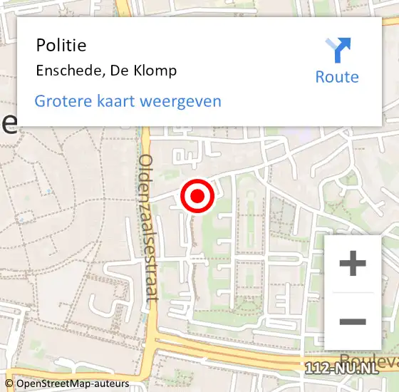 Locatie op kaart van de 112 melding: Politie Enschede, De Klomp op 26 oktober 2022 19:27