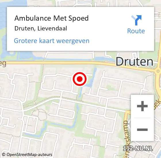 Locatie op kaart van de 112 melding: Ambulance Met Spoed Naar Druten, Lievendaal op 26 oktober 2022 20:49