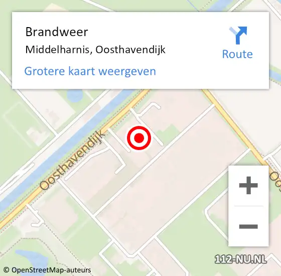 Locatie op kaart van de 112 melding: Brandweer Middelharnis, Oosthavendijk op 26 oktober 2022 20:49