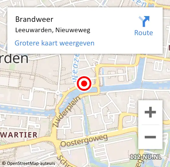 Locatie op kaart van de 112 melding: Brandweer Leeuwarden, Nieuweweg op 26 oktober 2022 21:34