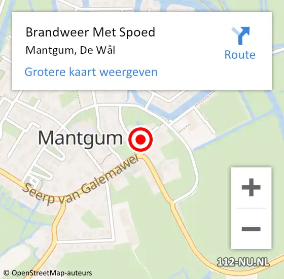 Locatie op kaart van de 112 melding: Brandweer Met Spoed Naar Mantgum, De Wâl op 26 oktober 2022 21:57