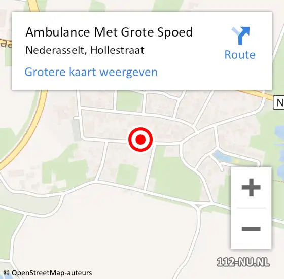 Locatie op kaart van de 112 melding: Ambulance Met Grote Spoed Naar Nederasselt, Hollestraat op 26 oktober 2022 22:09