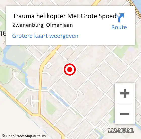 Locatie op kaart van de 112 melding: Trauma helikopter Met Grote Spoed Naar Zwanenburg, Olmenlaan op 26 oktober 2022 22:28