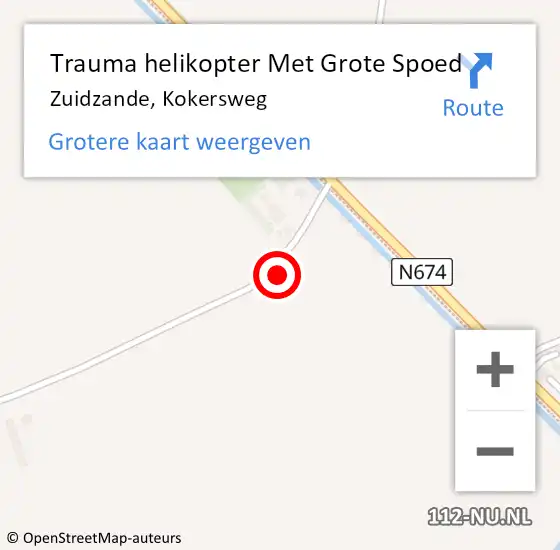 Locatie op kaart van de 112 melding: Trauma helikopter Met Grote Spoed Naar Zuidzande, Kokersweg op 26 oktober 2022 23:49