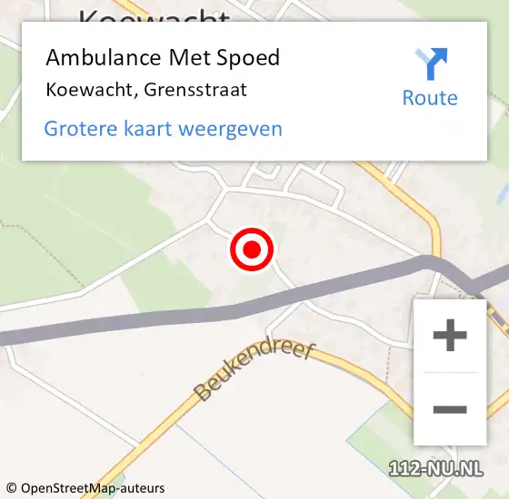 Locatie op kaart van de 112 melding: Ambulance Met Spoed Naar Koewacht, Grensstraat op 2 augustus 2014 22:00