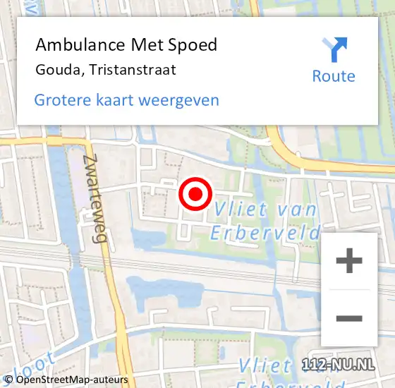 Locatie op kaart van de 112 melding: Ambulance Met Spoed Naar Gouda, Tristanstraat op 27 oktober 2022 00:22