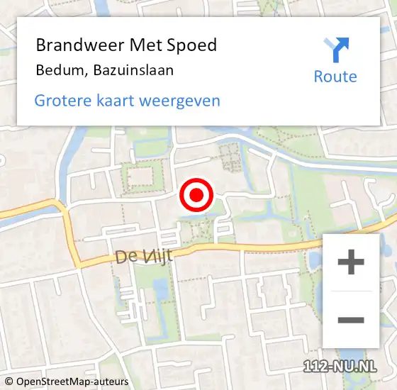 Locatie op kaart van de 112 melding: Brandweer Met Spoed Naar Bedum, Bazuinslaan op 27 oktober 2022 00:35