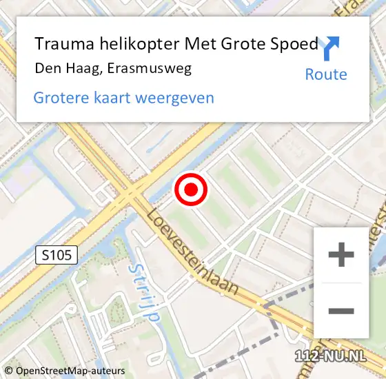 Locatie op kaart van de 112 melding: Trauma helikopter Met Grote Spoed Naar Den Haag, Erasmusweg op 27 oktober 2022 00:42