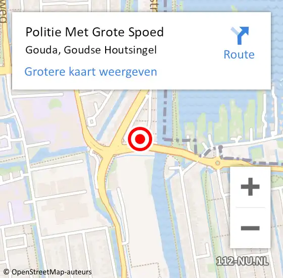 Locatie op kaart van de 112 melding: Politie Met Grote Spoed Naar Gouda, Goudse Houtsingel op 27 oktober 2022 01:52