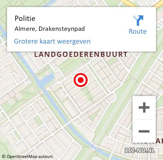 Locatie op kaart van de 112 melding: Politie Almere, Drakensteynpad op 27 oktober 2022 01:56