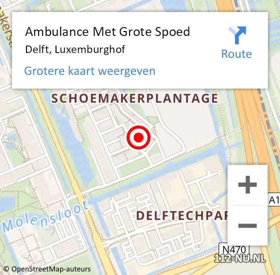 Locatie op kaart van de 112 melding: Ambulance Met Grote Spoed Naar Delft, Luxemburghof op 27 oktober 2022 02:43