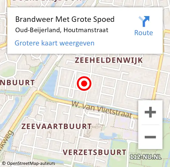 Locatie op kaart van de 112 melding: Brandweer Met Grote Spoed Naar Oud-Beijerland, Houtmanstraat op 27 oktober 2022 02:58