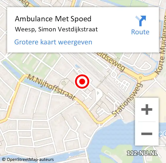 Locatie op kaart van de 112 melding: Ambulance Met Spoed Naar Weesp, Simon Vestdijkstraat op 27 oktober 2022 03:33