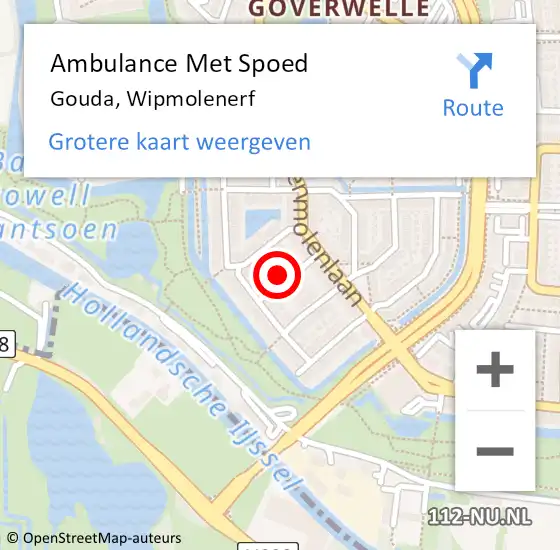 Locatie op kaart van de 112 melding: Ambulance Met Spoed Naar Gouda, Wipmolenerf op 27 oktober 2022 04:06