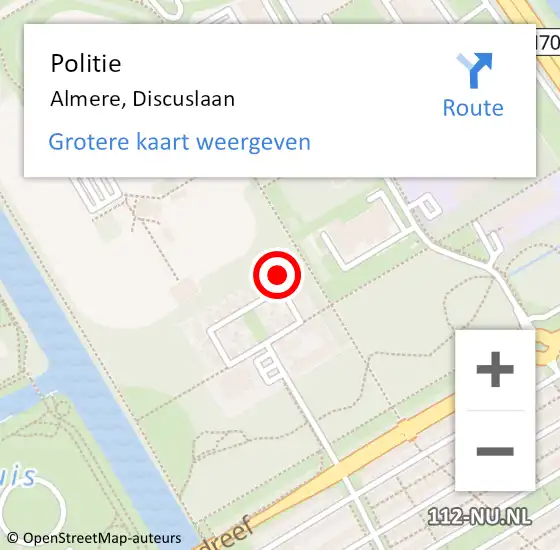 Locatie op kaart van de 112 melding: Politie Almere, Discuslaan op 27 oktober 2022 06:29