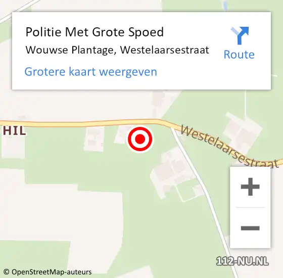 Locatie op kaart van de 112 melding: Politie Met Grote Spoed Naar Wouwse Plantage, Westelaarsestraat op 27 oktober 2022 06:55