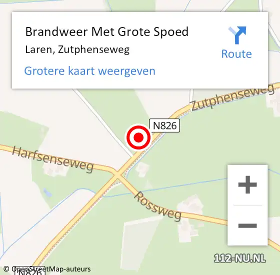 Locatie op kaart van de 112 melding: Brandweer Met Grote Spoed Naar Laren, Zutphenseweg op 2 augustus 2014 22:23