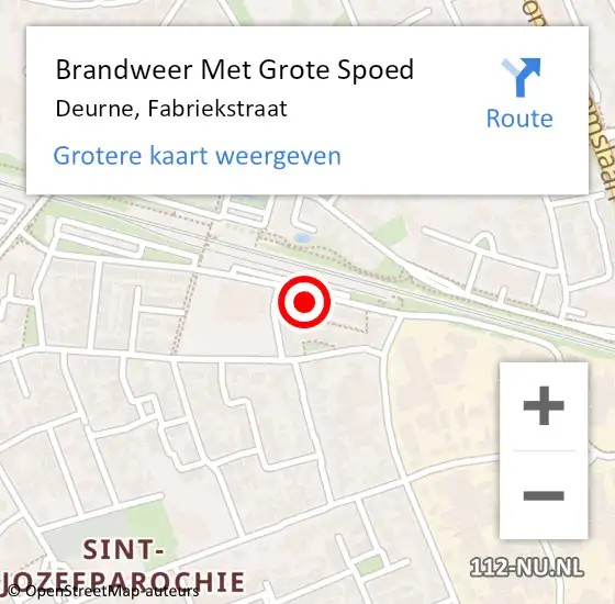 Locatie op kaart van de 112 melding: Brandweer Met Grote Spoed Naar Deurne, Fabriekstraat op 27 oktober 2022 07:25