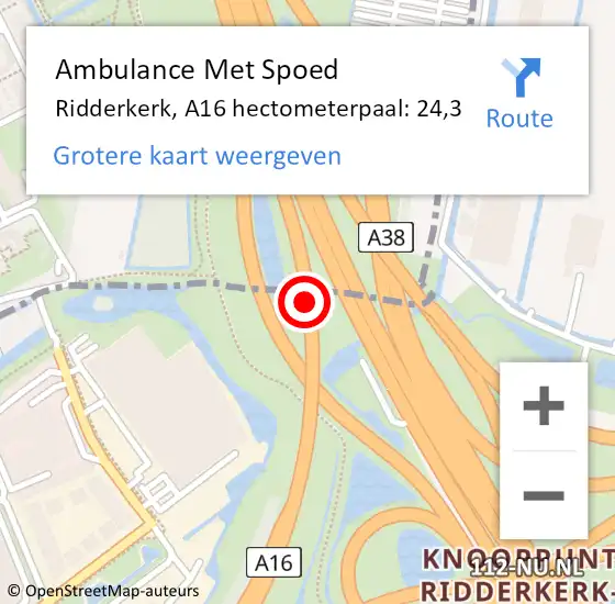 Locatie op kaart van de 112 melding: Ambulance Met Spoed Naar Tynaarlo, A16 hectometerpaal: 24,3 op 27 oktober 2022 07:35