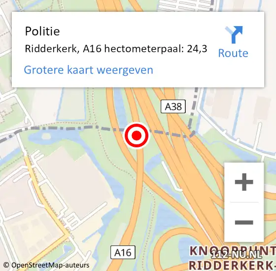 Locatie op kaart van de 112 melding: Politie Tynaarlo, A16 hectometerpaal: 24,3 op 27 oktober 2022 07:36