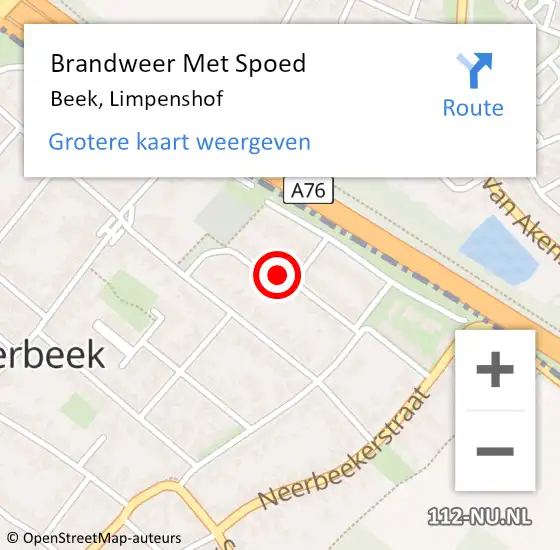 Locatie op kaart van de 112 melding: Brandweer Met Spoed Naar Beek, Limpenshof op 27 oktober 2022 07:46